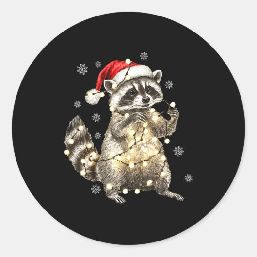 Sticker Rond Raccoon Christmas Tree Lights Pajama Racoon Lover  (Devant)
