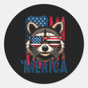 Sticker Rond Raccoon d'Amérique Joyeux 14 juillet Raccoon Améri