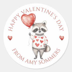 Sticker Rond Raccoon d'aquarelle Heureuse Sainte-Valentin pour