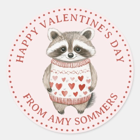 Sticker Rond Raccoon d'aquarelle Heureuse Sainte-Valentin pour (Devant)