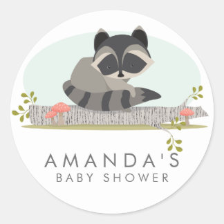 Sticker Rond Raccoon de bois doux Baby shower Favoriser le phoq