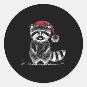 Sticker Rond Raccoon de Noël Santa Hat Trash Panda Raccoon Lo