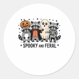 Sticker Rond Raccoon d'Halloween éffrayant et Feral Funny