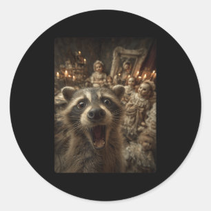 Sticker Rond Raccoon drôle Selfie Poupées Déplaisantes Soky Hal