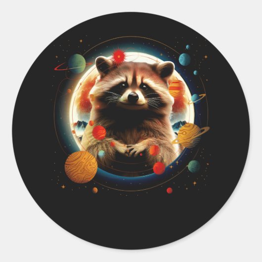 Sticker Rond Raccoon du Cosmos Galaxy Planet Astronomie Sola (Devant)