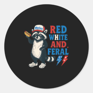 Sticker Rond Raccoon Funny Rouge Pétrole Blanc Et Feral 4th Of