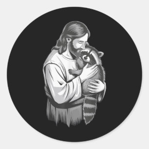 Sticker Rond Raccoon Jésus serrant _1