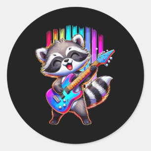 Sticker Rond Raccoon Jouant Guitare Rock Et Roll