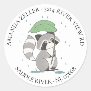 Sticker Rond Raccoon Neutre Baby shower Adresse de retour Label