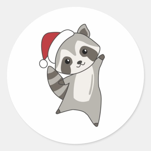 Sticker Rond Raccoon Noël Neige hiver Raccoon (Devant)