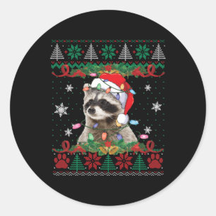 Sticker Rond Raccoon Santa Hat Noël Vilain Sweater Animaux L