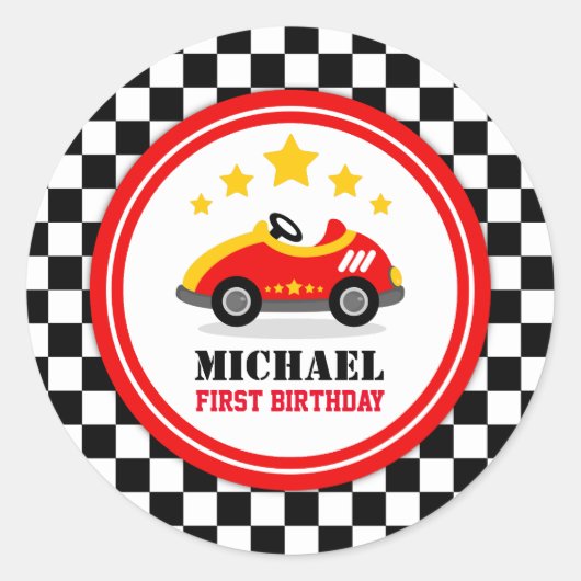Sticker Rond Race Car fête d'anniversaire (Devant)
