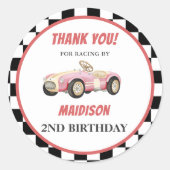 Sticker Rond Race Car Girl Fête d'anniversaire (Devant)
