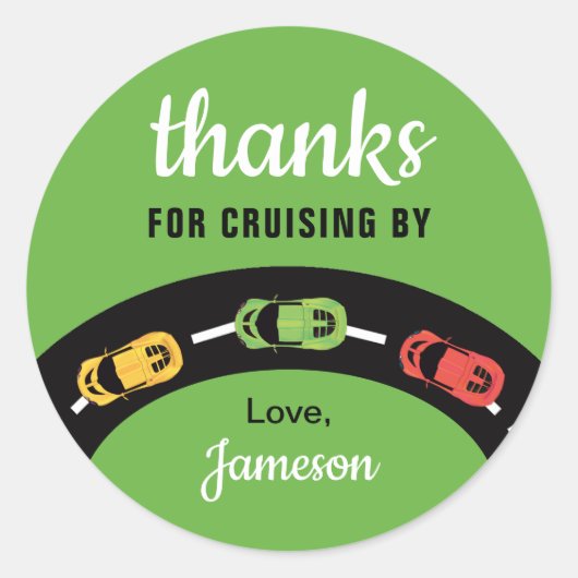 Sticker Rond Race Track Boys 4th Birthday Green (Devant)