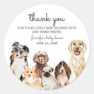 Sticker Rond Races de chiens à l'aquarelle Merci