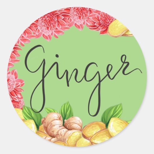 Sticker Rond Racine de gingembre avec fleur (Devant)