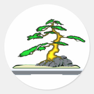 Sticker Rond Racine sur le rocher Bonsai Vieux en bac gris