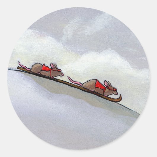 Sticker Rond Racing rats ski descente plaisir art rat unique (Devant)