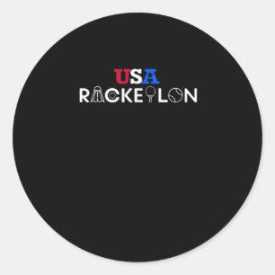 Sticker Rond Racketlon Usa - Tennis de Table Badminton Squash T