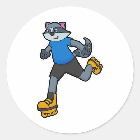 Sticker Rond Racon comme patineur avec patins en ligne (Devant)