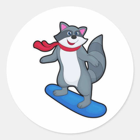 Sticker Rond Racon en Snowboard avec Snowboard & Scarf (Devant)