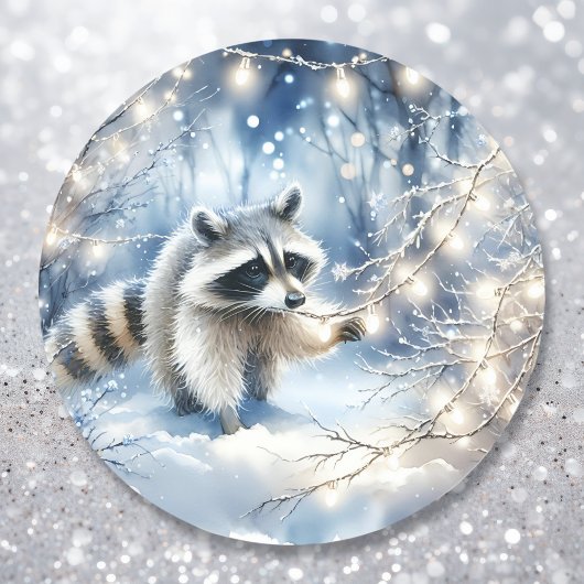 Sticker Rond Racoon Magique Enchantée Forêt de Noël