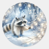 Sticker Rond Racoon Magique Enchantée Forêt de Noël (Devant)