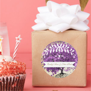 Sticker Rond Radiant Violet Romantique Mariage de la feuille de