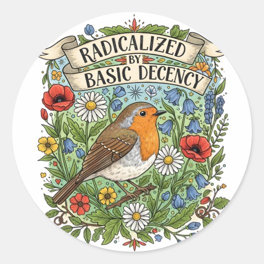 Sticker Rond Radicalized by Basic Decency Aesthetic Art Bird (Devant)