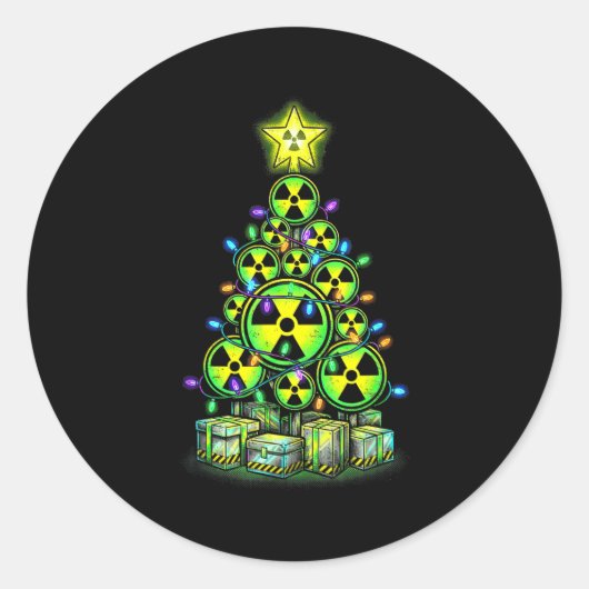 Sticker Rond Radioactive Christmas Tree Graphic Nuclear Warning (Devant)