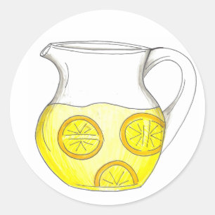 Sticker Rond Rafraîchir Lemonade Jaune Citron Ade Pitcher Boire