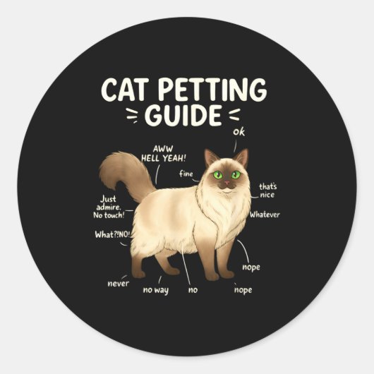 Sticker Rond Ragdoll Cat Petting Guide Funny Cat Lover (Devant)