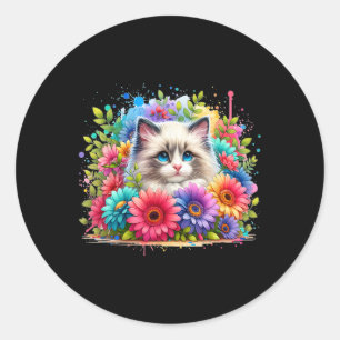 Sticker Rond Ragdoll Chat Maman Mère39s Jour Aquarelle colorée