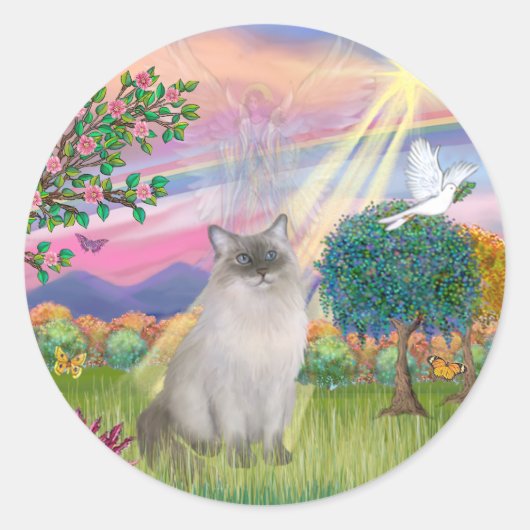 Sticker Rond Ragdoll Chat (Point Bleu) - Angel Cloud (Devant)