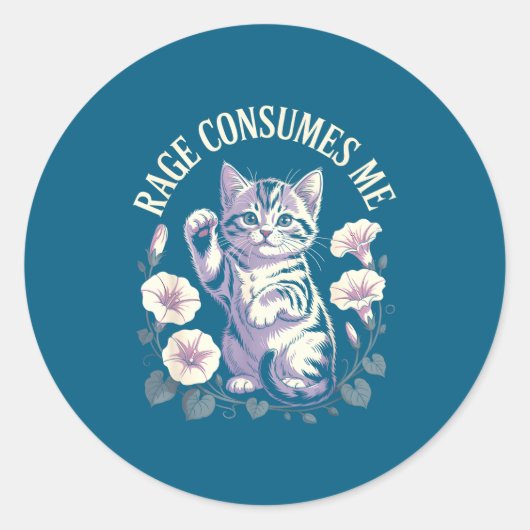 Sticker Rond Rage Consumes Me Cute Kitten  (Devant)