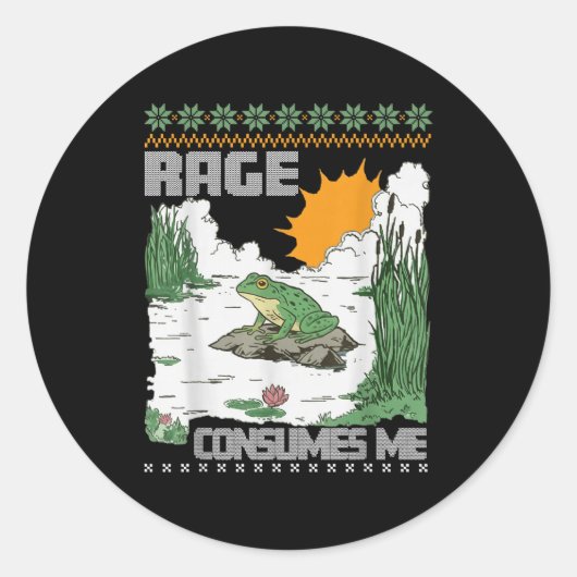 Sticker Rond Rage Consumes Me Ugly Christmas Sweaters Funny Fro (Devant)