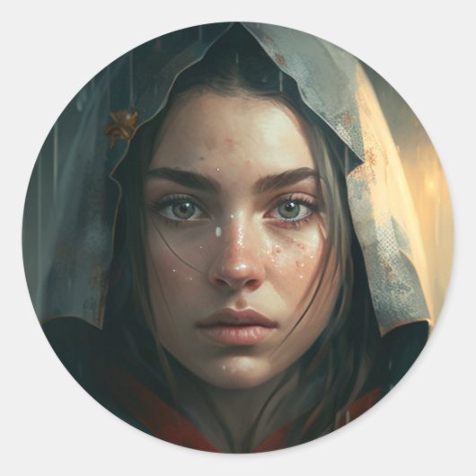 Sticker Rond Rain hood girl (Devant)