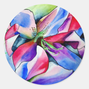 Sticker Rond Rainbow Azalea fleur aquarelle originale