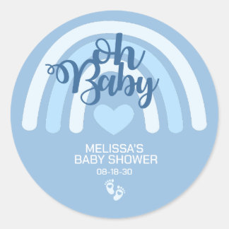Sticker Rond Rainbow Baby Boys Personnalisé Blue Heart