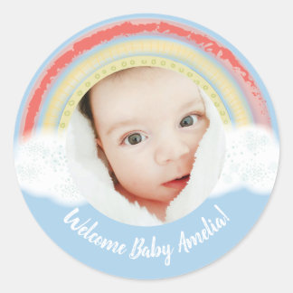 Sticker Rond Rainbow Baby shower Blue Boy