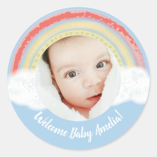 Sticker Rond Rainbow Baby shower Blue Boy (Devant)