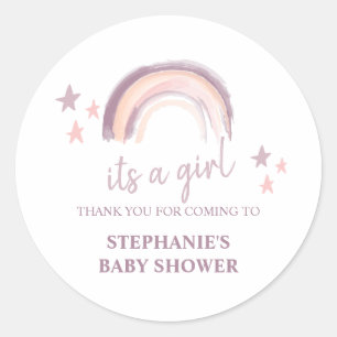 Sticker Rond Rainbow Boho C'est une fille Baby shower Merci