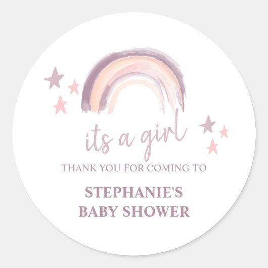 Sticker Rond Rainbow Boho C'est une fille Baby shower Merci (Devant)