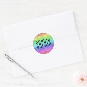 Sticker Rond Rainbow Bokeh mignon nom coloré