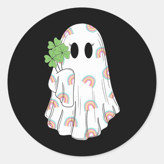 Sticker Rond Rainbow Boo Shamrock Ghost St Patrick's Day Éffray (Devant)