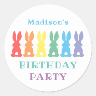 Sticker Rond Rainbow Bunny Rabbit Enfants Fête personnalisée