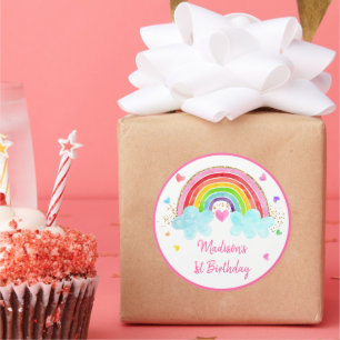 Sticker Rond Rainbow Cloud Hearts Or rose Anniversaire