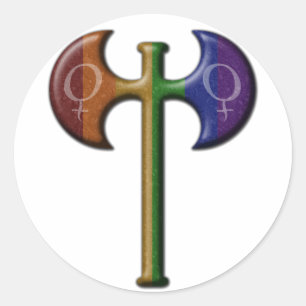 Sticker Rond Rainbow Colorée Lesbian Pride Labrys
