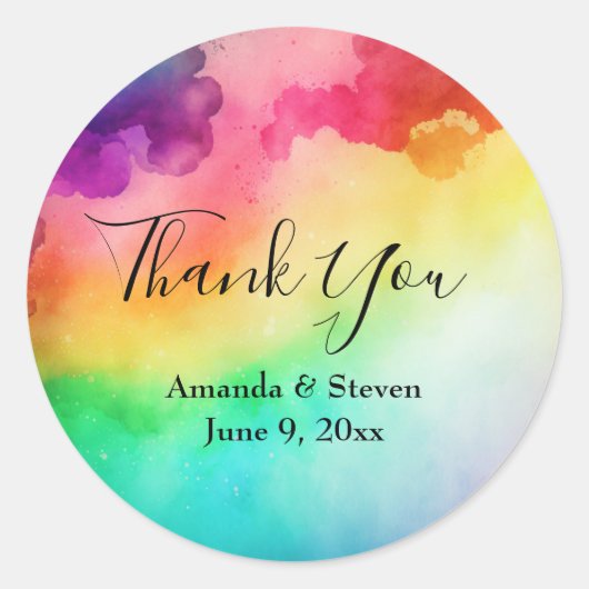 Sticker Rond Rainbow Colours Résumé Design Mariage Merci (Devant)