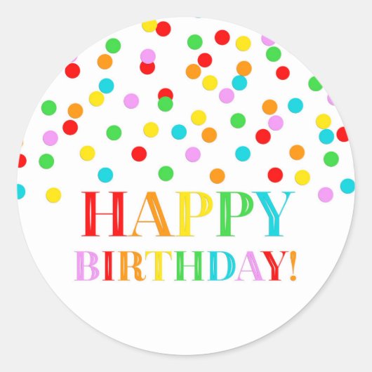 Sticker Rond Rainbow Confetti Joyeux anniversaire (Devant)